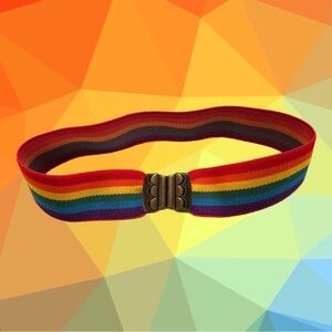 Vintage Rainbow Belt Retro 70s/80s Size 26 Striped Elastic Stretch Belt Buckle